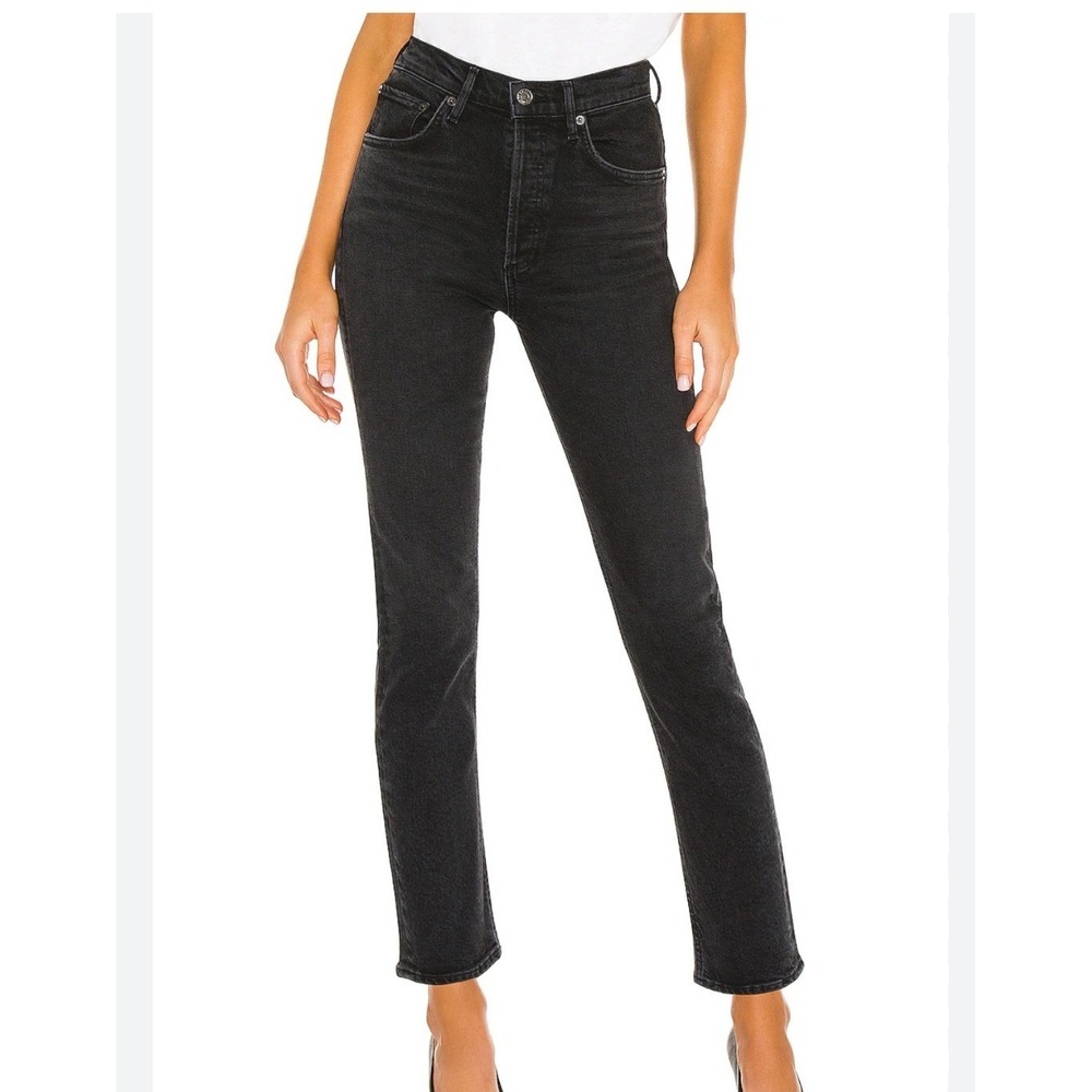 AGOLDE Riley Crop Jeans Black Wash Denim High Rise Button Fly Womens Size 29 - Picture 11 of 15